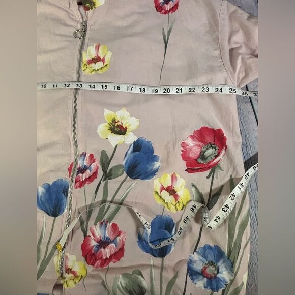 NWT Eternelle Italy Pale Pink Lightweight Hooded Floral Lagenlook Jacket L - Picture 10 of 11